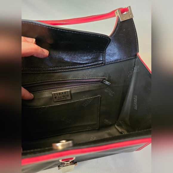 Stuart Weitzman handbag, black with red trim - Picture 5 of 12